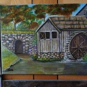Rustic Watermill Canvas Acrylic Painting